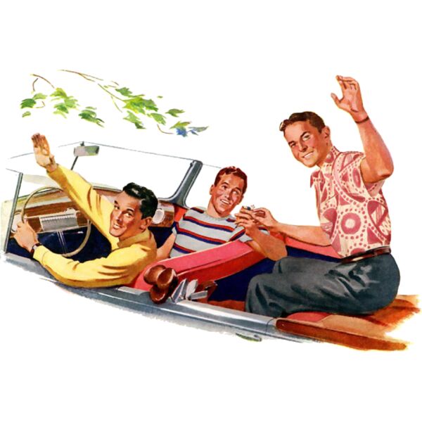 Vintage boys in car Thumbnail